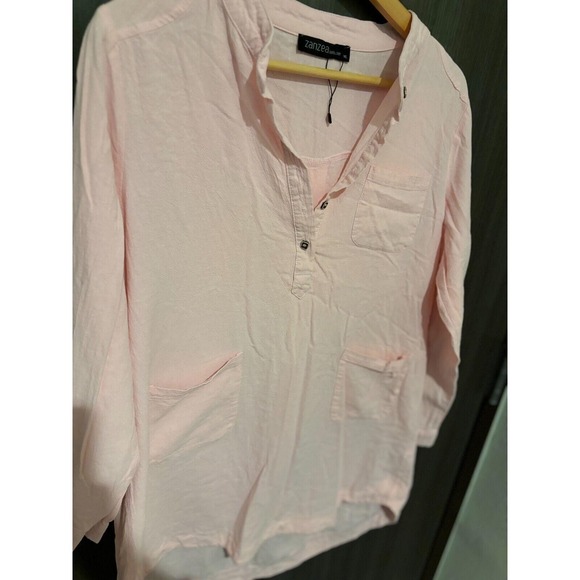 Zanzea Gauzy Shirt Women's XL Pink 100% Cotton Pleated Long Sleeve Pockets - Picture 6 of 7